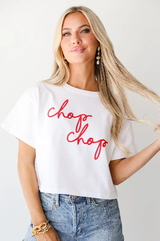 Stylish Women's Apparel White Chop Chop Cropped Tee