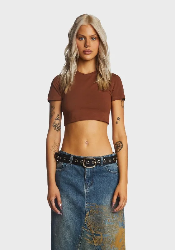 Women's Work Outfit Tobacco Short Sleeve Crop Top