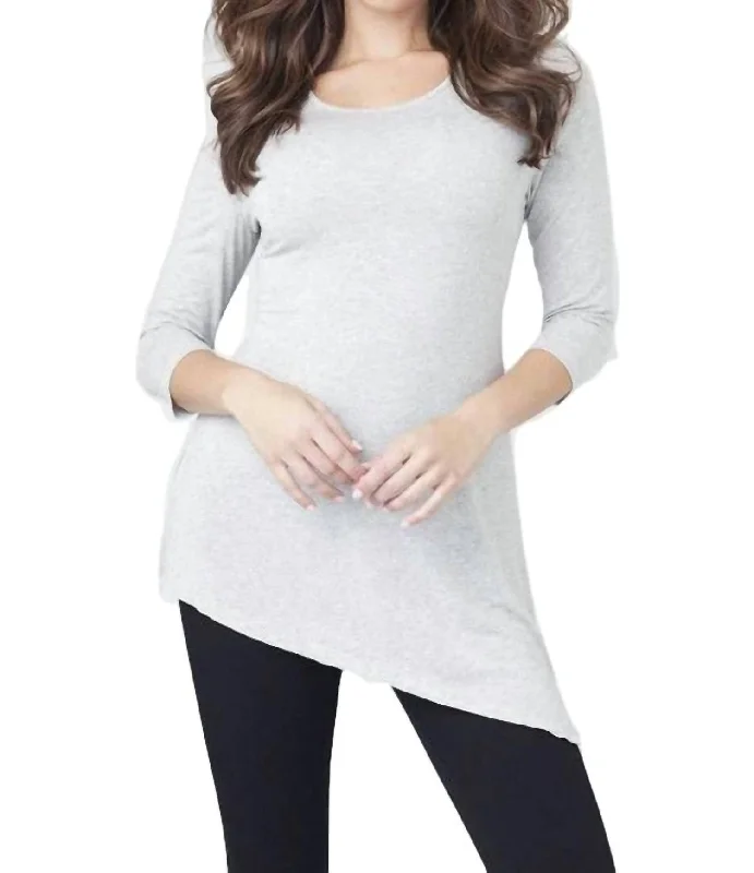 Seasonal Sale Asymmetrical 3/4 Sleeve Tunic Top In Gray