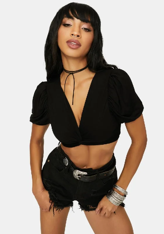 Women's Timeless Attire Drawing A Blank Puff Sleeve Crop Top