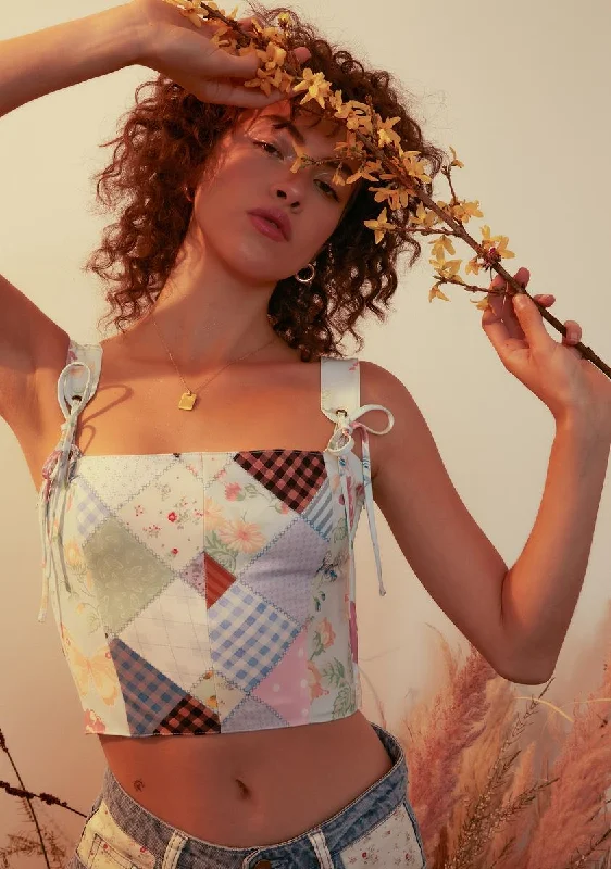 Urban Femme Streetwear Stitched With Love Patchwork Crop Top