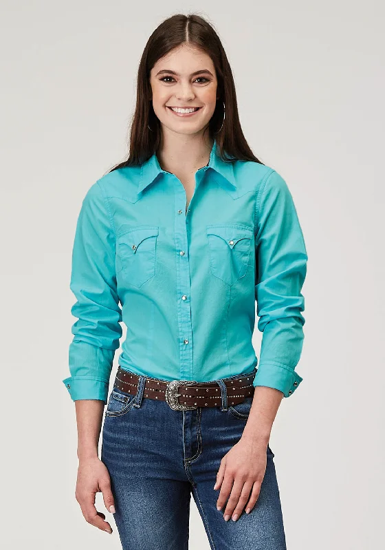 Women's High-Fashion Garments Roper Womens 1916 Solid Poplin Turquoise 100% Cotton L/S Shirt