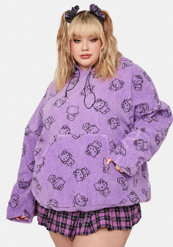 Comfortable Casual Women's Clothing Purple Plus Hello Kitty Printed Fleece Hoodie