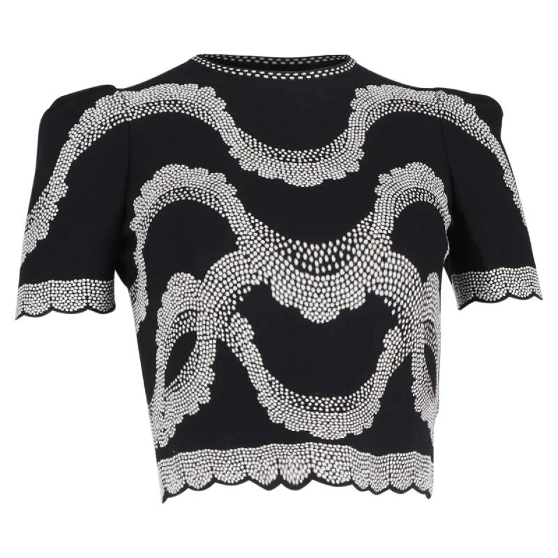 Casual Chic Alexander Mcqueen Printed Scallop Crop Top in  Black Viscose