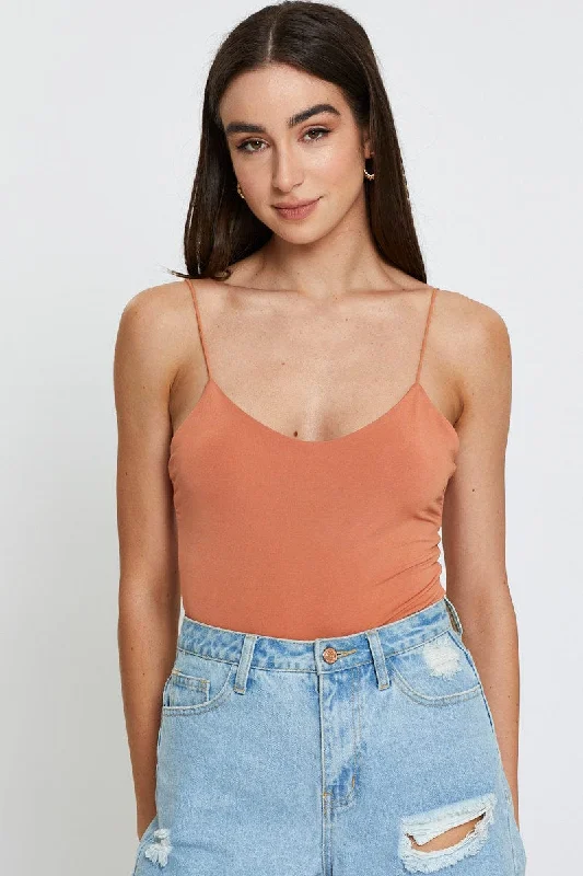 Women's Vacation Outfit Set Brown Bodysuit Top