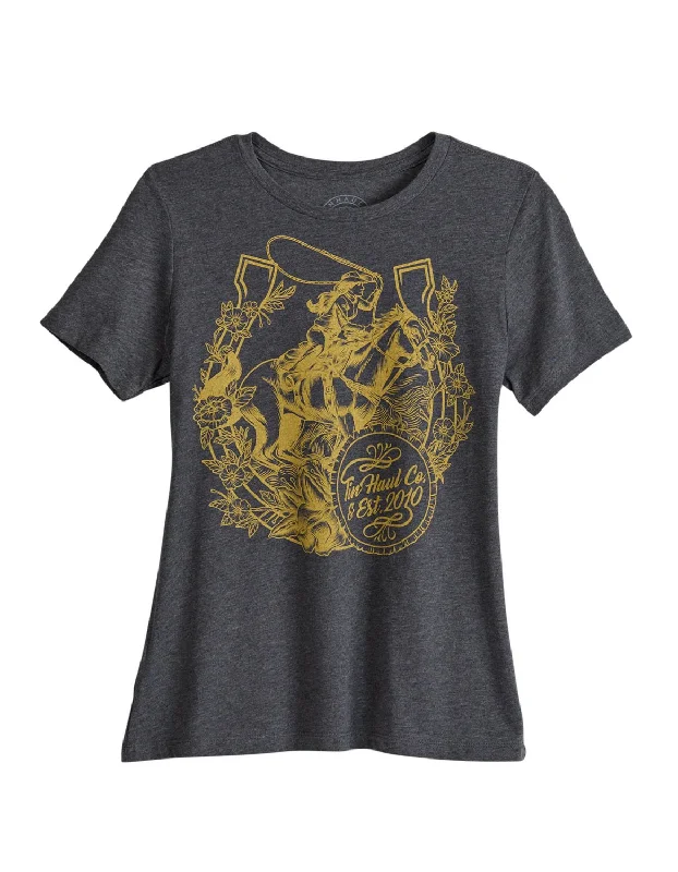Timeless Women's Garments Tin Haul Womens Girl Horse and Horseshoe Grey Cotton Blend S/S T-Shirt