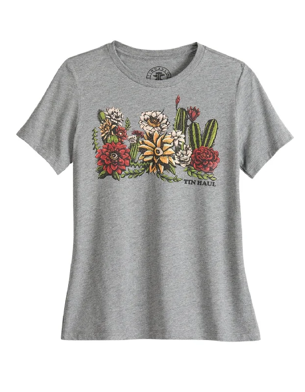 Women's Apparel And Garments Tin Haul Womens Cactus Garden Grey Cotton Blend S/S T-Shirt