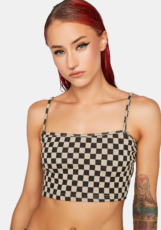 Holiday Discount Checkered Print Tank Top