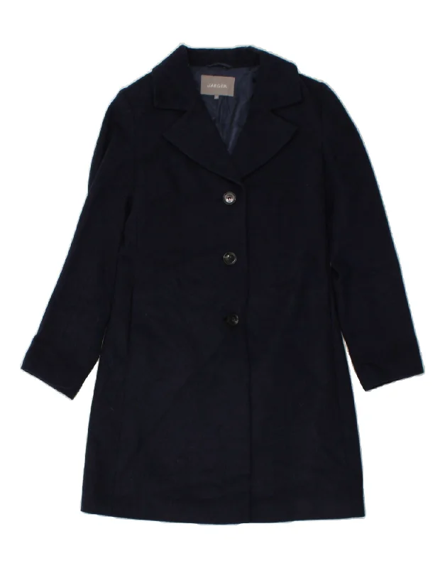 Women's Holiday Apparel JAEGER Womens Overcoat UK 10 Small Navy Blue Wool