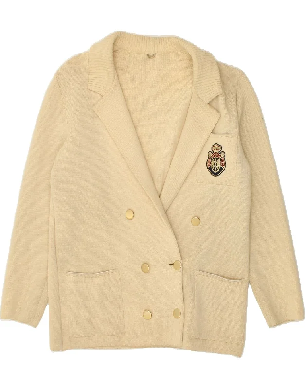 Comfortable Women's Clothes VINTAGE Womens Knit Double Breasted Blazer Jacket UK 16 Large Beige