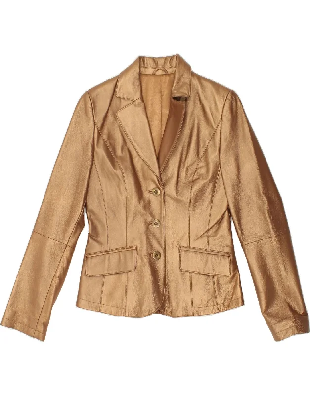 Relaxed Style VINTAGE Womens 3 Button Blazer Jacket EU 38 Medium Gold Leather