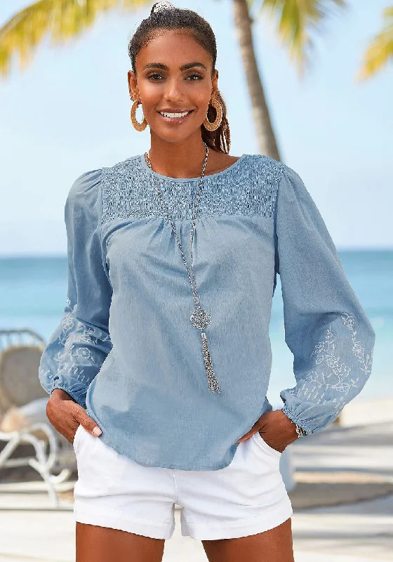 Fashion-Forward Looks At Low Prices LASCANA Women's Floral Embroidered Sleeve Blouse