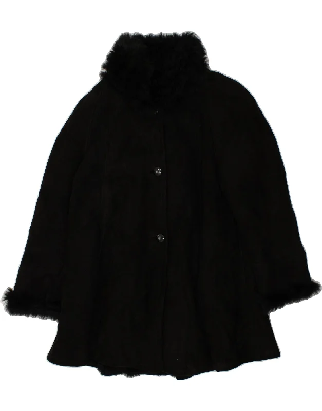Big Sale Event VINTAGE Womens Oversized Shearling Coat EU 40 Medium Black Shearling