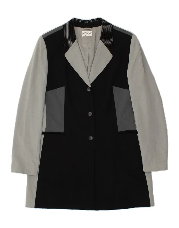 Fashion Essentials CARTOON Womens Overcoat EU 42 Large Grey Colourblock Viscose
