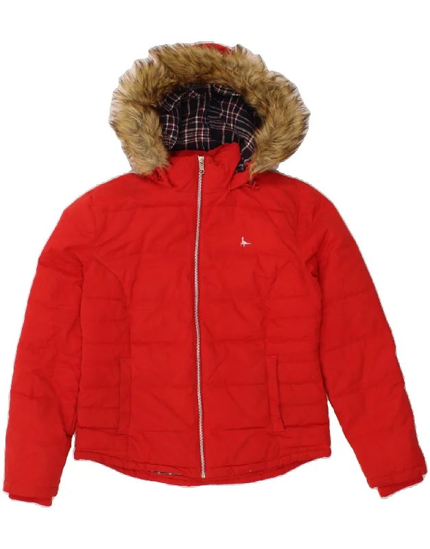 Affordable Luxury Women's Apparel JACK WILLS Womens Hooded Padded Jacket UK 8 Small  Red Polyester