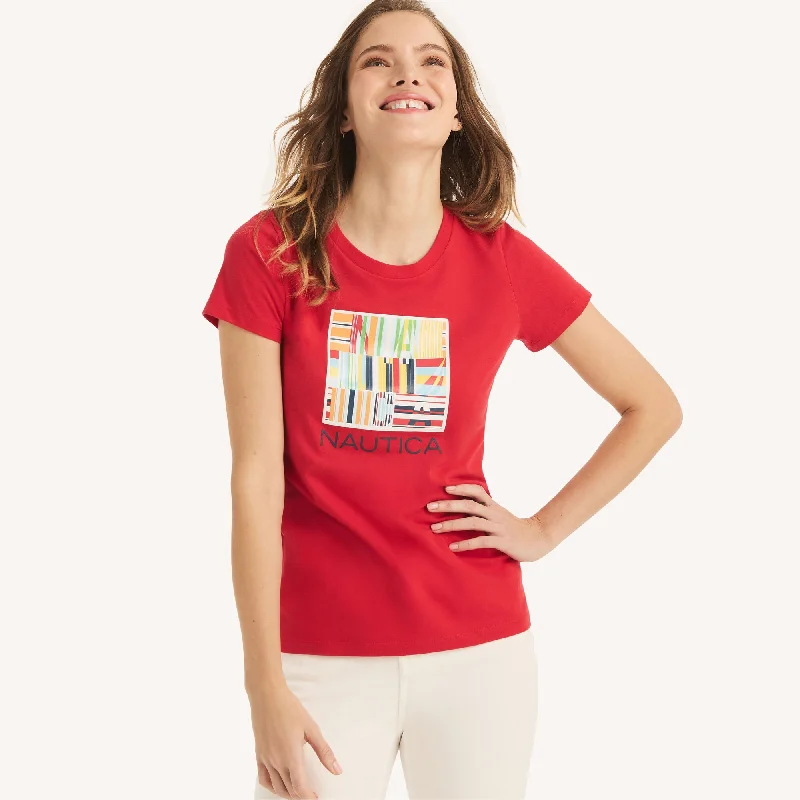 Find Your Unique Flair Nautica Womens Sustainably Crafted Heritage Foil Logo Graphic T-Shirt