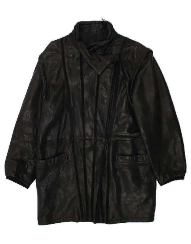 Women's High-Fashion Attire VINTAGE Womens Leather Coat UK 12 Medium Black