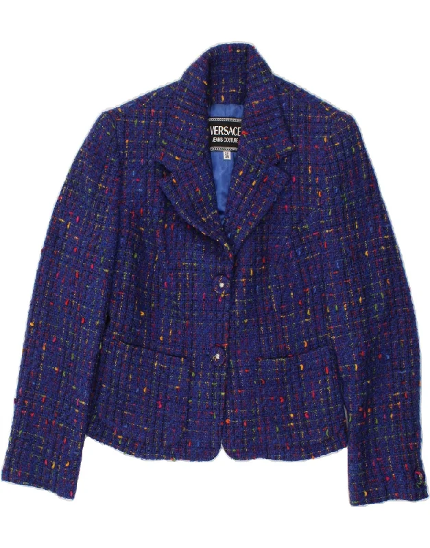 Casual Outfit For Women VERSACE Womens 2 Button Blazer Jacket EU 40 Medium Blue Check Wool Casual Outfit For Women VERSACE Womens 2 Button Blazer Jacket EU 40 Medium Blue Check Wool