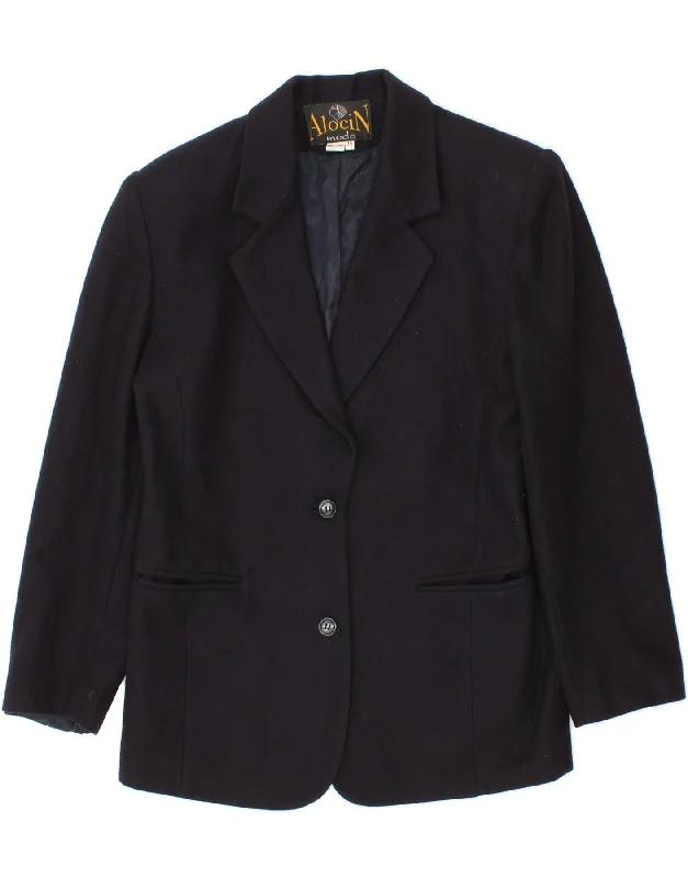 City Fashion VINTAGE Womens 2 Button Blazer Jacket IT 44 Medium Navy Blue Wool
