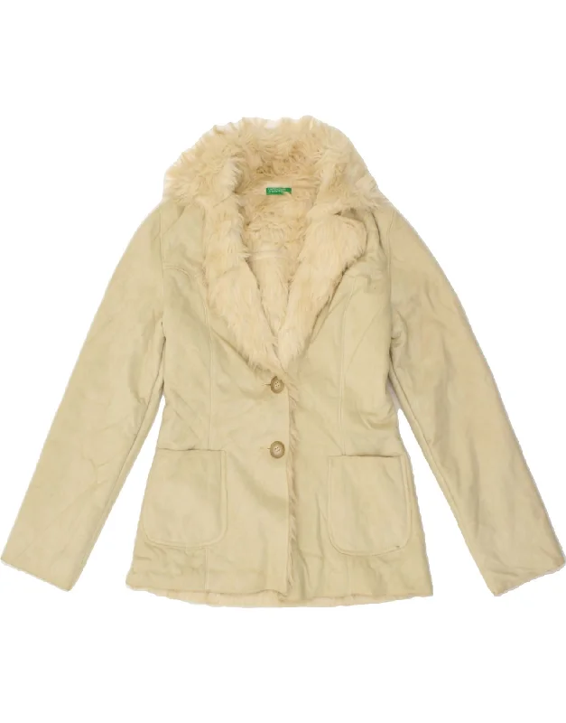 Fashionable Dresses for Women BENETTON Womens Sherpa Jacket IT 40 Small Beige Acrylic