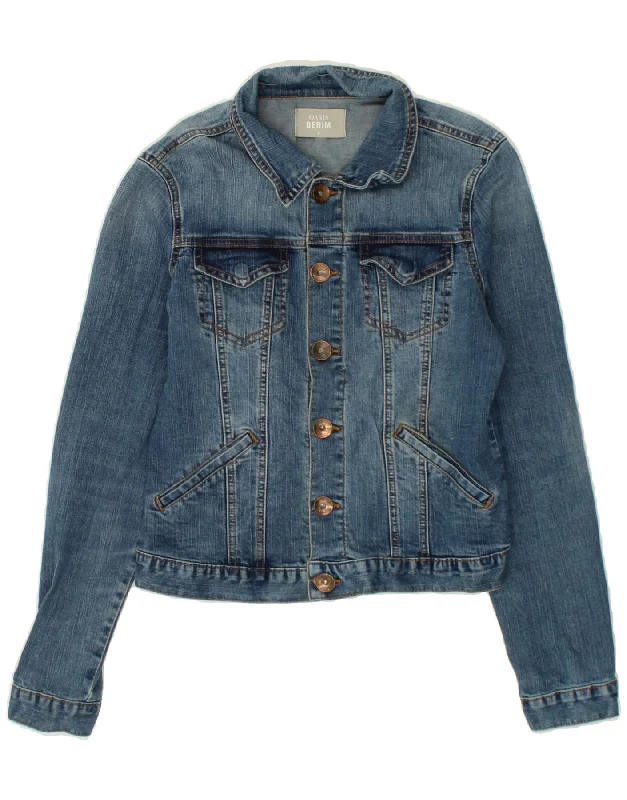 Women's Clothing For Holiday Travel OASIS Womens Crop Denim Jacket UK 10 Small Blue Cotton