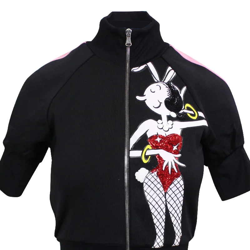 Stylish Deals Moschino Couture Side Stripe Zip Up Short Sleeve Jacket - Black