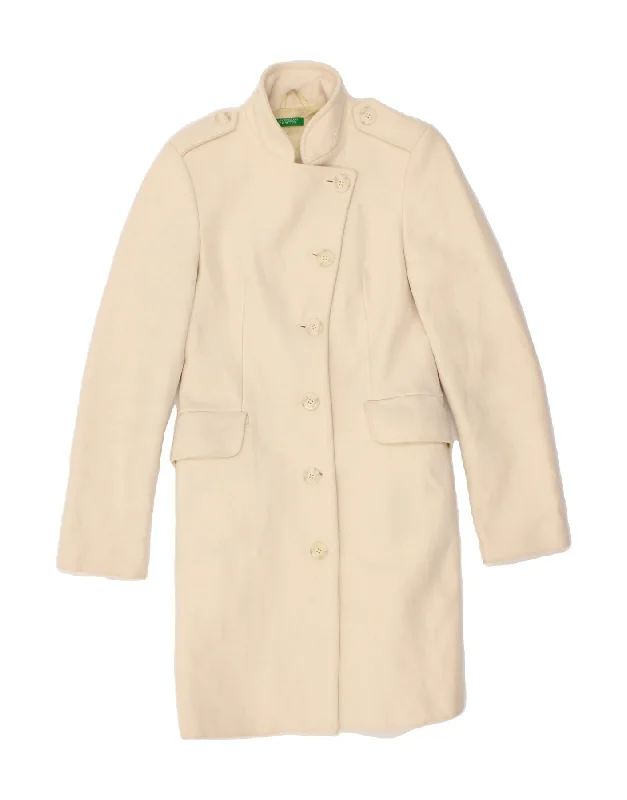 Fashion Women's Clothing BENETTON Womens Overcoat IT 40 Small Beige Wool