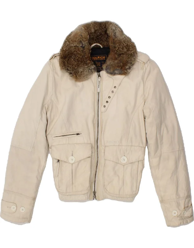 Women's Holiday Apparel WOOLRICH Womens Bomber Jacket UK 14 Medium Beige Nylon