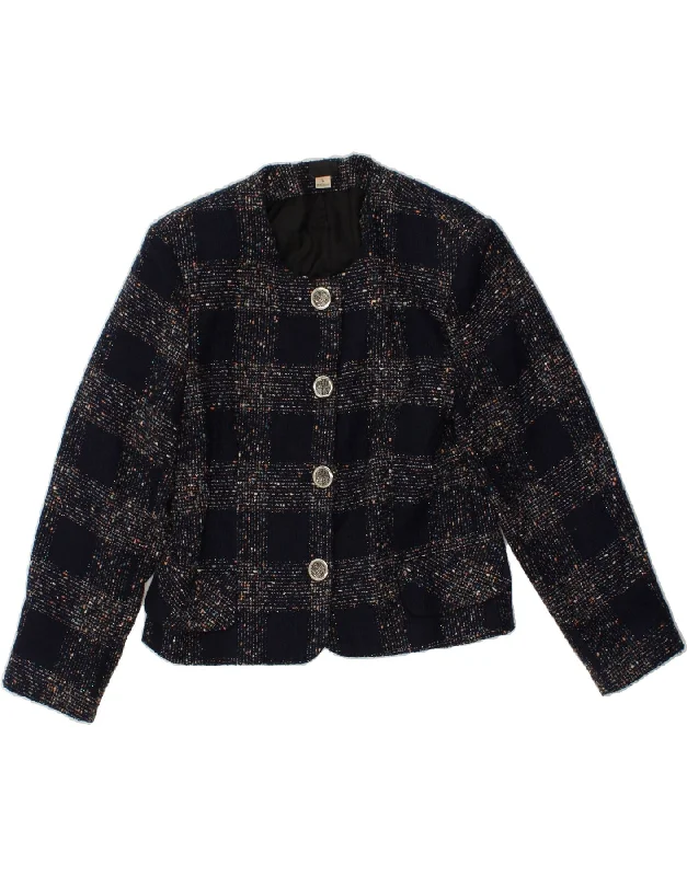 Women's Trendy Activewear Apparel VINTAGE Womens 4 Button Blazer Jacket UK 14 Large Navy Blue Flecked