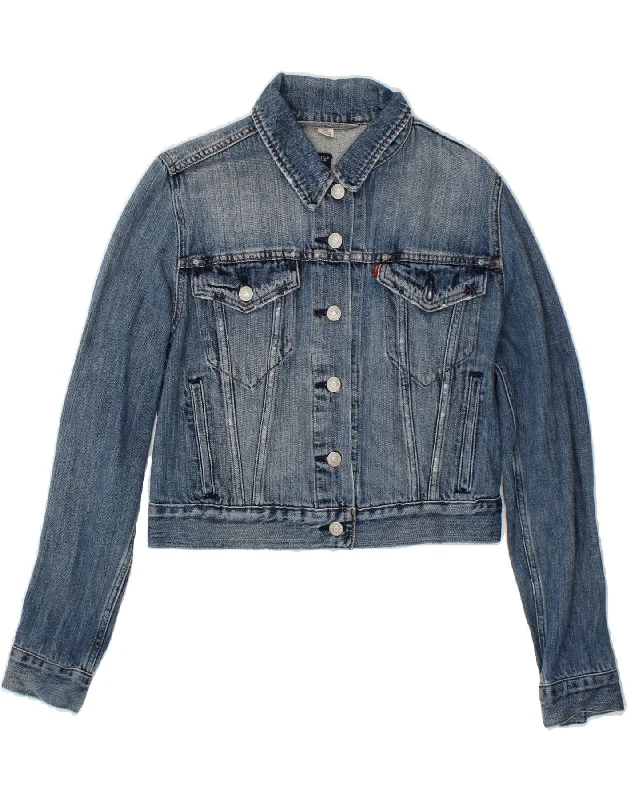 Outlet Clothing LEVI'S Womens Crop Denim Jacket UK 12 Medium Blue Cotton