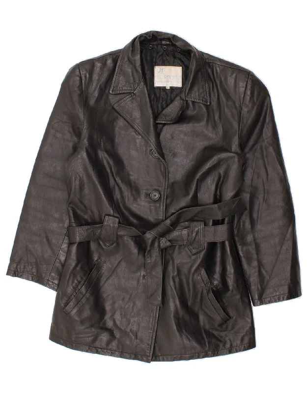 Women's Party Outfit VINTAGE Womens Leather Coat IT 48 XL Black Leather