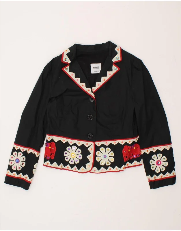 Women's Formal Event Outfit MOSCHINO Womens Graphic Blazer Jacket UK 14 Medium Black Patchwork Cotton Women's Formal Event Outfit MOSCHINO Womens Graphic Blazer Jacket UK 14 Medium Black Patchwork Cotton
