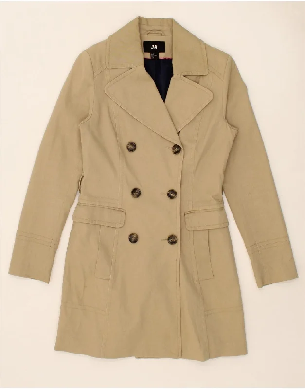 Women's Athletic Apparel H&M Womens Double Breasted Coat EU 38 Medium Beige Cotton