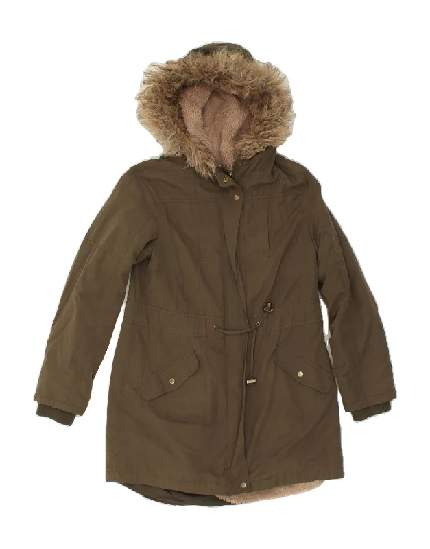 Casual Style for Busy Women OASIS Womens Hooded Parka Jacket UK 10 Small Khaki Polyester