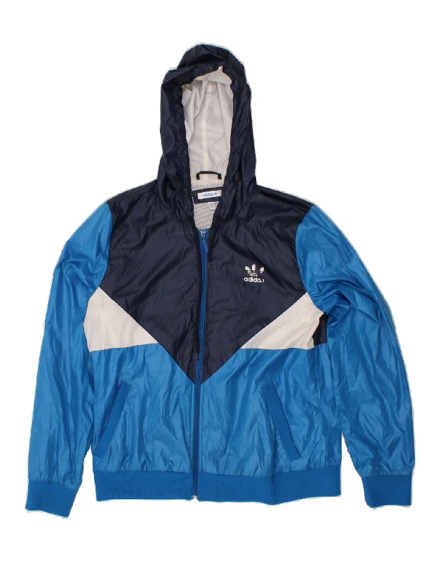 Laid-Back Elegance ADIDAS Womens Hooded Rain Jacket EU 42 Large Blue Colourblock