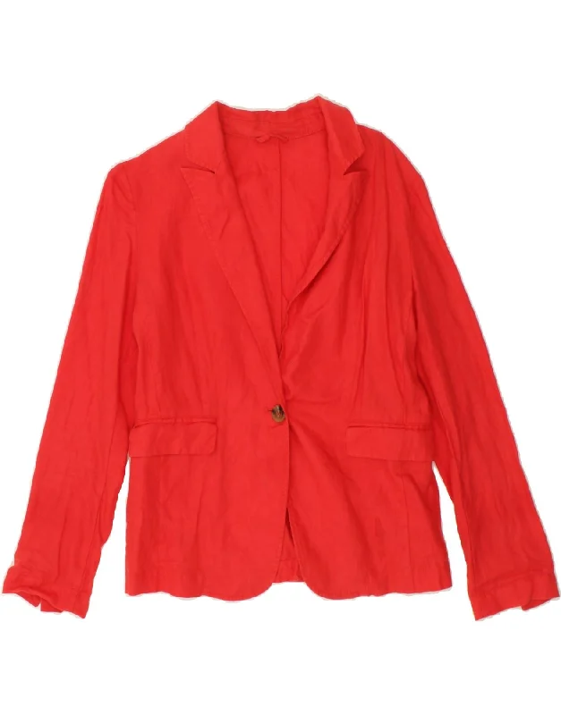 Women's Professional Attire BENETTON Womens 1 Button Blazer Jacket UK 12 Medium  Red Linen