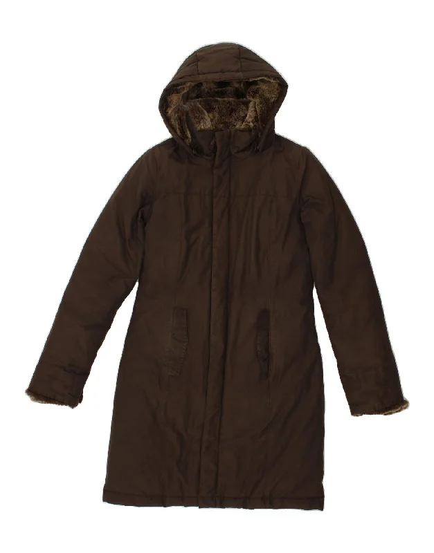 Women's Activewear Outfit WOOLRICH Womens Hooded Overcoat UK 10 Small Brown Polyester Women's Activewear Outfit WOOLRICH Womens Hooded Overcoat UK 10 Small Brown Polyester