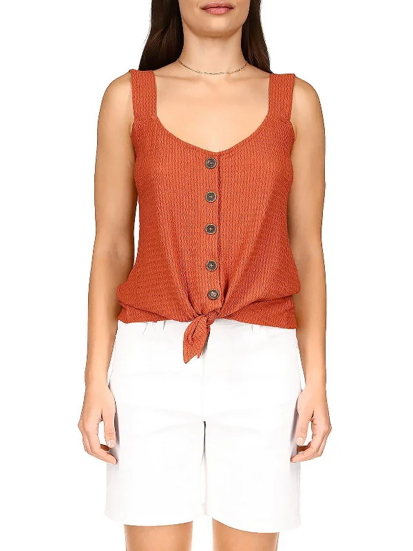 Cozy Chic Promotions Womens Button-Down Tie Front Tank Top