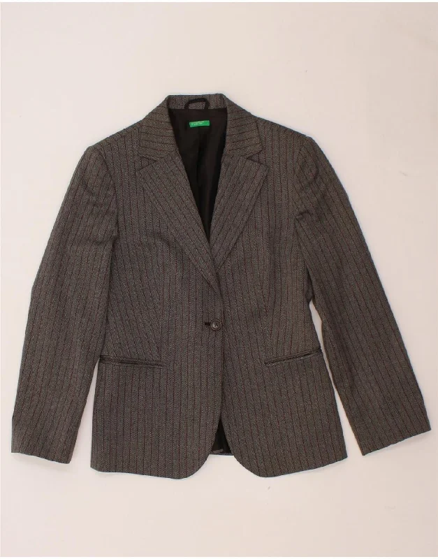 Clothing Woman BENETTON Womens 1 Button Blazer Jacket IT 42 Medium Grey Striped Viscose Clothing Woman BENETTON Womens 1 Button Blazer Jacket IT 42 Medium Grey Striped Viscose