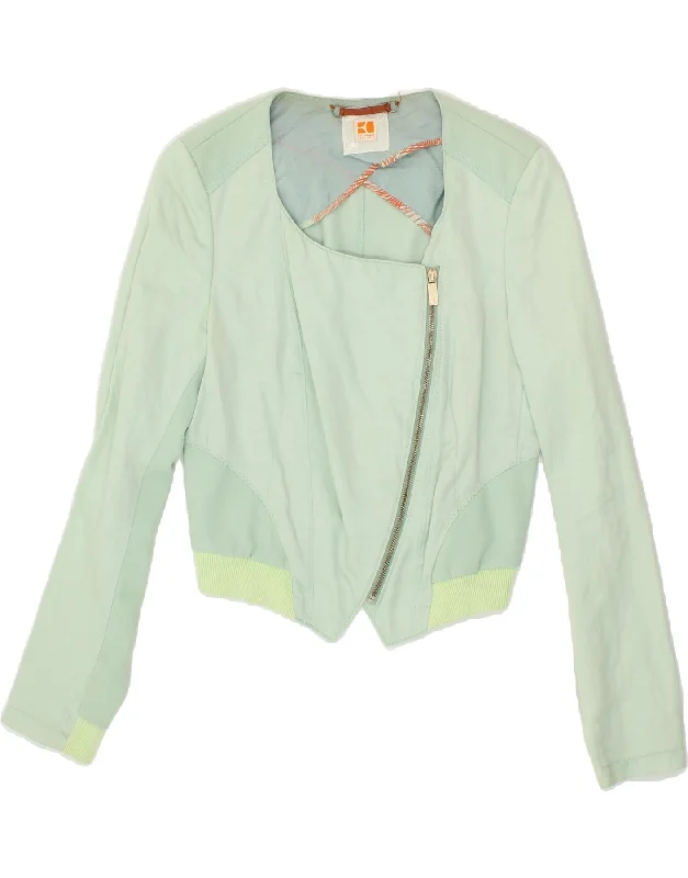 Edgy Fashion HUGO BOSS Womens Crop Bomber Jacket UK 10 Small Green Linen