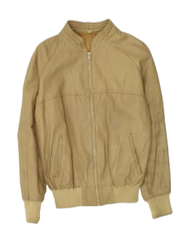 Women's Clothing For Special Occasions VINTAGE Womens Leather Jacket IT 48 XL Beige