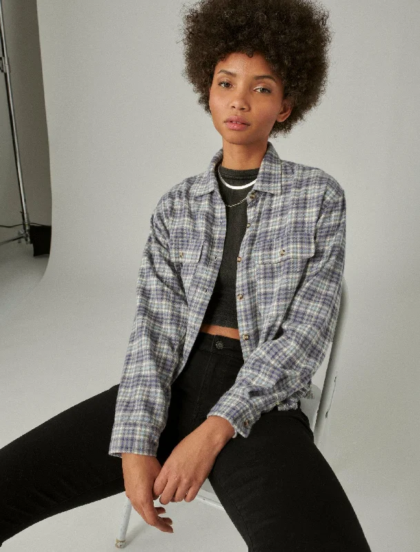 Exclusive Styles, Exclusive Discounts Lucky Brand Women's Raw Edge Plaid Cropped Buttondown Shirt