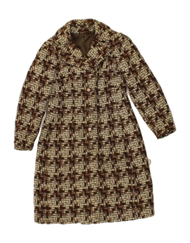 Women Wear Brands VINTAGE Womens Overcoat UK 10 Small Beige Geometric