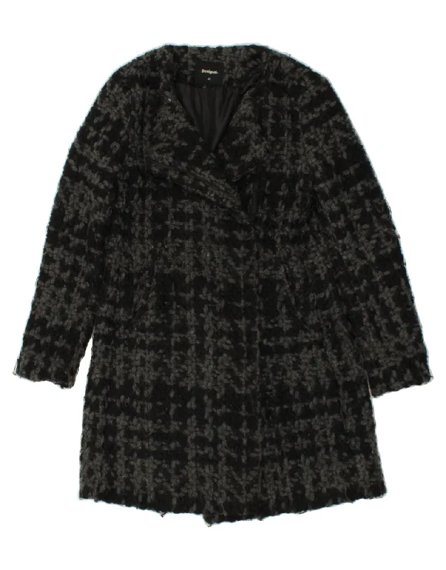 Women's Casual Apparel For Weekends DESIGUAL Womens Overcoat EU 40 Medium Grey Check Wool