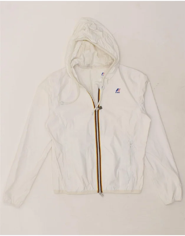 Women's Travel Attire K-WAY Womens Hooded Rain Jacket US 7 Medium White Polyamide
