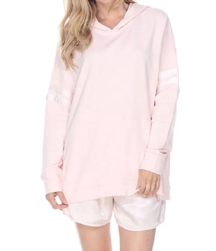Holiday Attire Sale Destiny French Terry Hooded Sweatshirt With Satin Trim In Blush