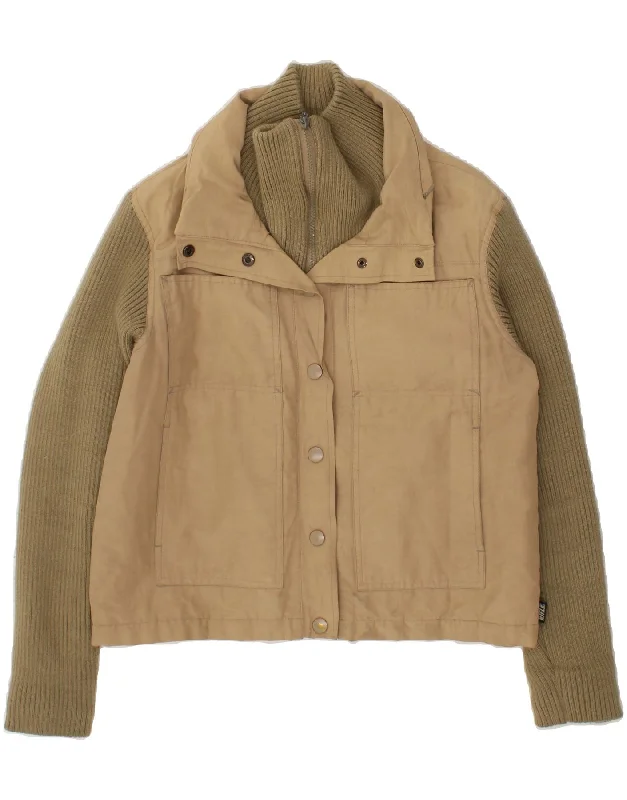 Women's Evening Wear Outfit RIFLE Womens Hooded Knit Bomber Jacket UK 14 Medium Beige Cotton