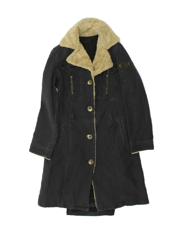 End of Season Sale REPLAY Womens Denim Coat UK 10 Small Grey Cotton