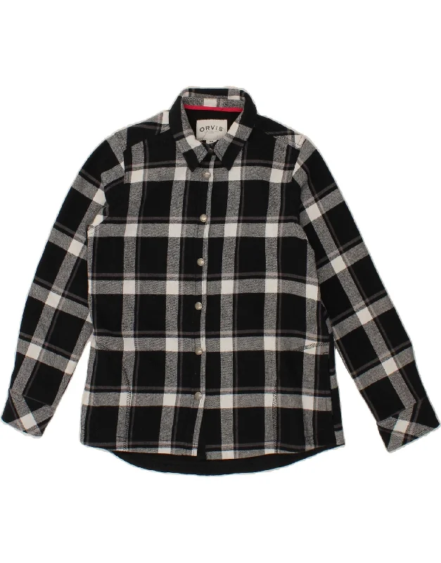 Outfits For Women ORVIS Womens Bomber Jacket UK 14 Medium Black Plaid Cotton