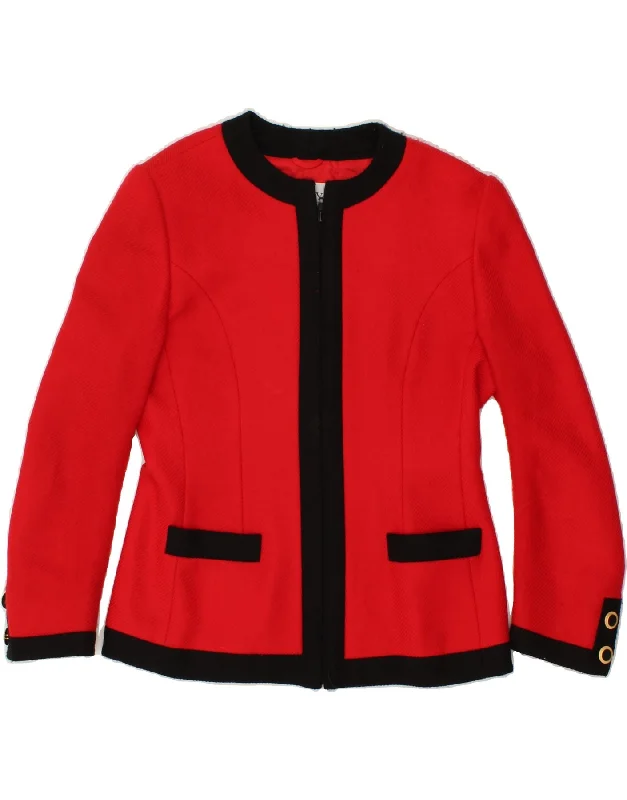 Women's Outfit VINTAGE Womens Full Zip Blazer Jacket IT 44 Medium Red Colourblock Wool